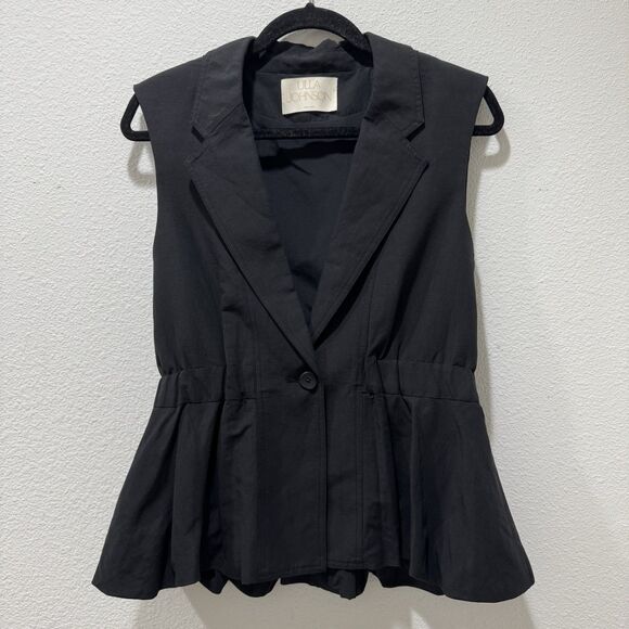Ulla Johnson Beatriz Cotton Linen Silk Blend Vest Blazer Top Black Sz M - Picture 2 of 9